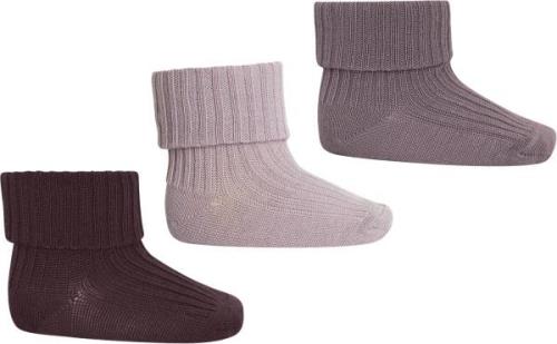 mpKids Wool rib Baby Socks 3-pack Str 25/28 - Wood Rose Strømper Uld h...