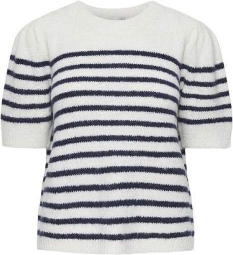 YAS Yasanne SS Stripe Knit Pullover S. Kvinde Birch/w. Navy Blazer Str...