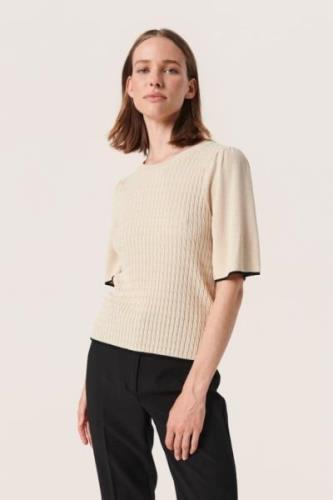 Soaked in Luxury Sladrianna Pullover SS Kvinde Sandshell Kortærmet Str...