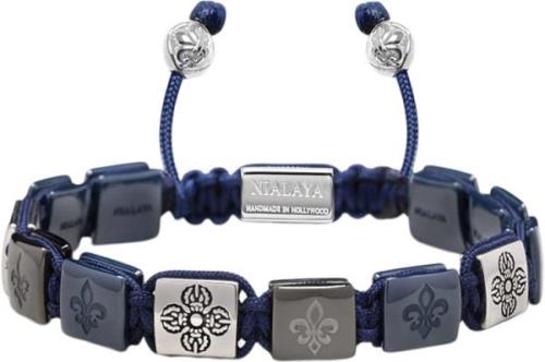 Nialaya Men's Ceramic Flatbead Bracelet in Blue and Silver M - Armbånd...