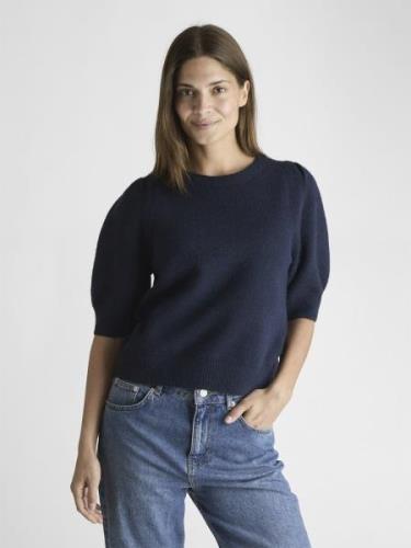 Neo Noir Martha Bow Knit Tee Kvinde Navy Kortærmet Strik Str 40 - hos ...