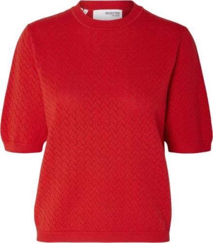 Selected Femme Slfhelena 2/4 Knit Oneck Kvinde Flame Scarlet Kortærmet...