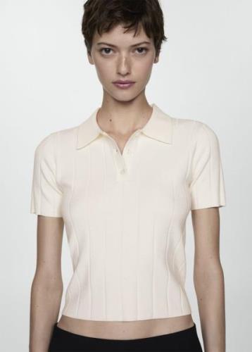 MANGO Poloneck T-shirt Kvinde Light Beige Kortærmet Strik Str L - hos ...