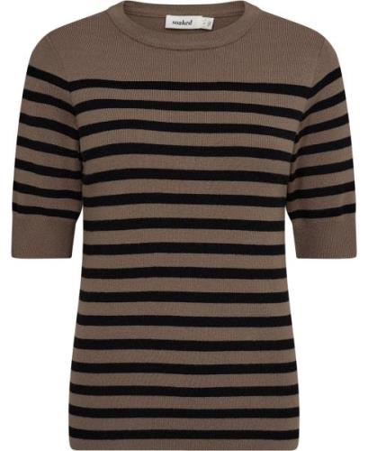 Soaked in Luxury Slpina Striped Tee Kvinde Walnut With Black Stripe Ko...