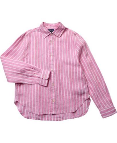 Polo Ralph Lauren Striped Linen Boxy Shirt Str 8 / 8 år - Lyserød/hvid...