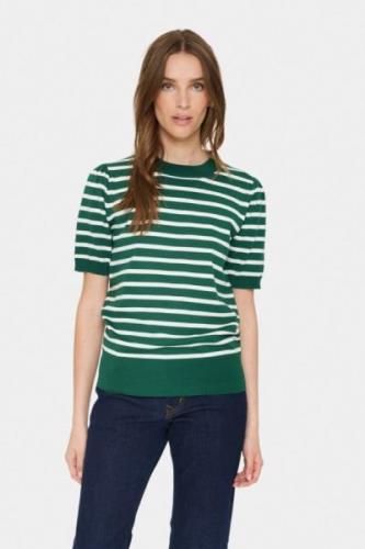 Saint Tropez Milasz Striped SS Pullover Kvinde Frosty Spruce Kortærmet...