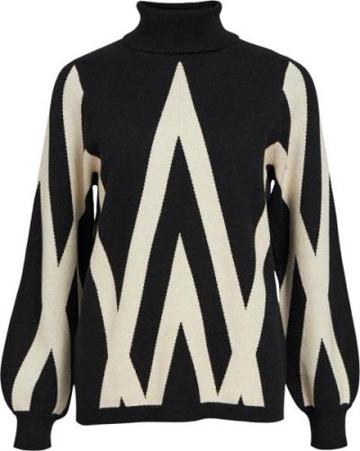 Object Objray L/S Knit Rollneck Pullover N Kvinde Black/sandshell Grap...