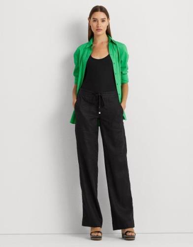 Lauren Ralph Lauren Soft Drapey Linenpant Kvinde Sort Hørbukser Str 34...