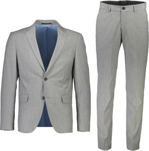 Lindbergh Striped Mens Suit Mand Grå Jakkesæt Str 46 - hos Magasin