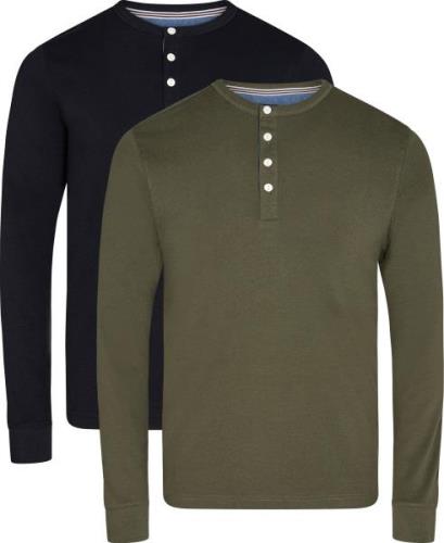 Lindbergh Solid Granddad L/S Mand Black Dk Army Langærmede T-shirts Sl...