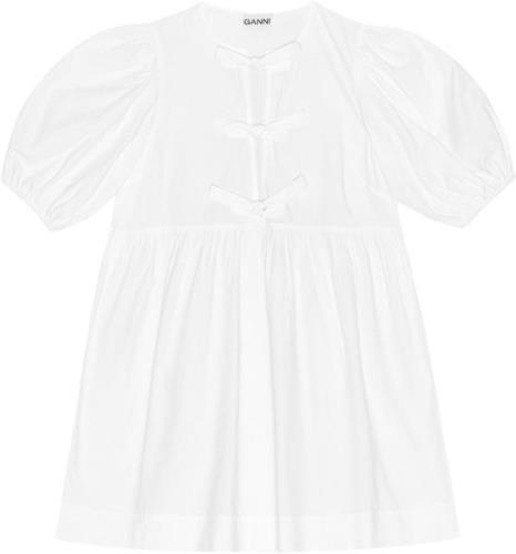 Ganni Cotton Poplin Tie String Mini Dress Kvinde Bright White Korte Kj...