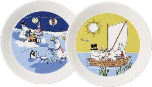 Iittala Moomin Arabia Tallerken 19 cm Lejrbål og Sejlads 2delt sæt Mul...