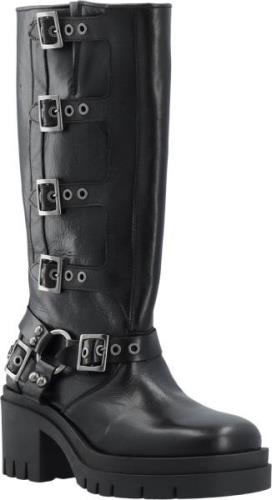 Bianco Edde Biker Buckle Boot #L Kvinde Black Langskaftede Støvler Str...