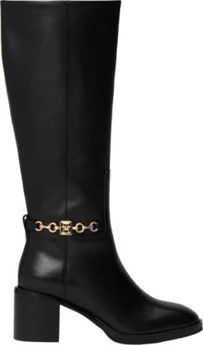 Tommy Hilfiger TH Chain Leather Long Boot Kvinde Black Sneakers Str 41...