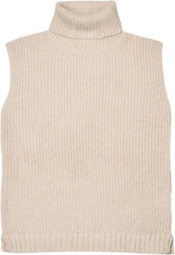 Rabens Saloner Dual Knit Funnel Neck Vest Koto Kvinde Beige Sweaters S...