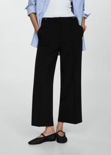 MANGO Buttons Straightfit Trousers Kvinde Black Bukser Med Lige Ben Pl...