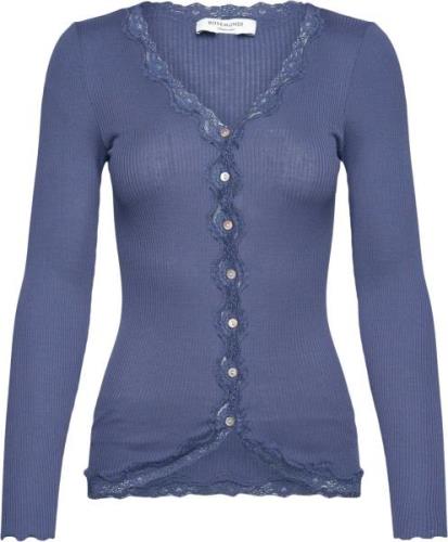 Rosemunde Silk Cardigan w/ Lace Kvinde True Navy Cardigans Str L - hos...