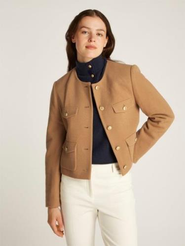 Tommy Hilfiger Crop Wool Gold Button Jacket Kvinde Classic Khaki Overg...