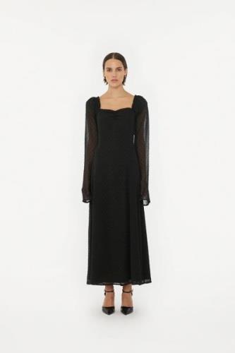 ROTATE Birger Christensen Frilled LS Midi Dress Kvinde Black Maxi Kjol...