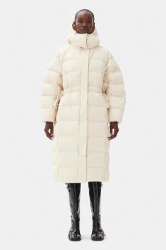 Ganni Tech Seersucker Puffer Coat Kvinde Tofu Overgangsjakker Str S/M ...