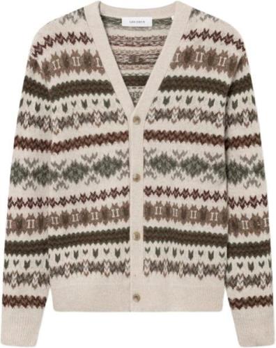 Les Deux Hordur Fair Isle Cardigan Mand Beige Sweaters Relaxed Fit Str...