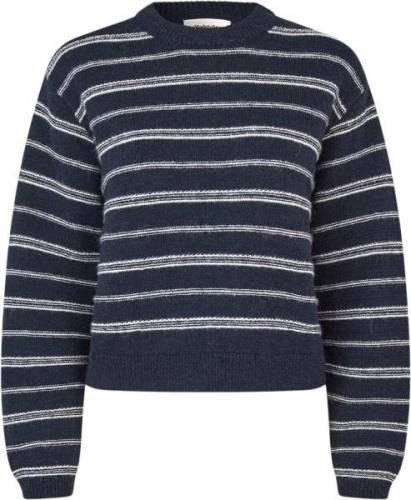 Modström Lineusmd Stripe Oneck Kvinde Navy Sky Soft White Stripe Sweat...