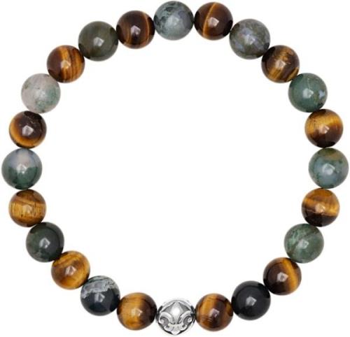 Nialaya Men's Wristband With Aquatic Agate, Brown Tiger Eye and Silv L...