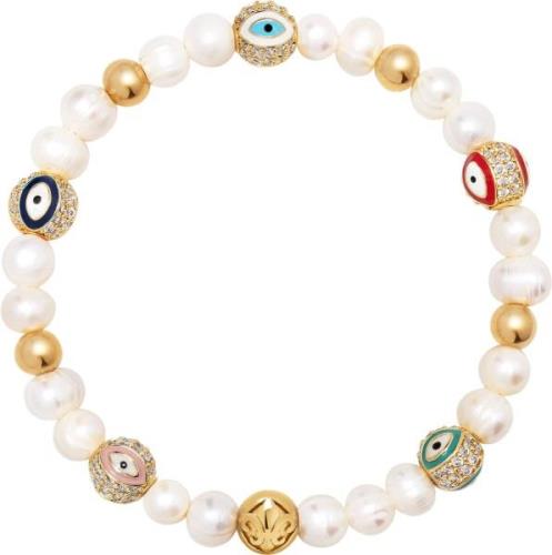 Nialaya Men's Evil Eye Pearl Bracelet M - Armbånd Stål hos Magasin