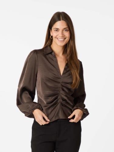 Neo Noir Mille Heavy Sateen Blouse Kvinde Dark Brown Langærmede Bluser...