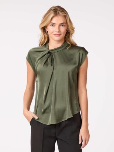 Neo Noir Fleur Drapy Satin Blouse Kvinde Army Kortærmede Bluser Str 36...