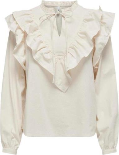 ONLY Onlregina L/S Frill TOP PTM Kvinde Ecru Toppe Str S - hos Magasin