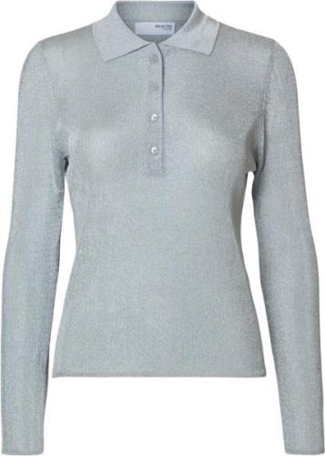 Selected Femme Slfdagni LS Knit Polo Neck Kvinde Silver/metallic Sweat...