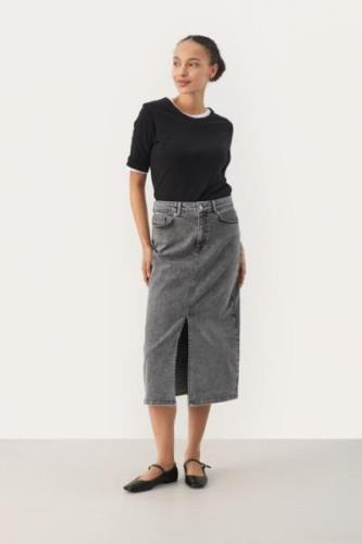 Part Two Dilinpw SK Kvinde Grey Denim Midi Nederdele Classic Fit Str 4...