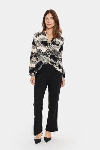 Saint Tropez Edasz Blouse Kvinde Black Wavy Flowers Langærmede Bluser ...