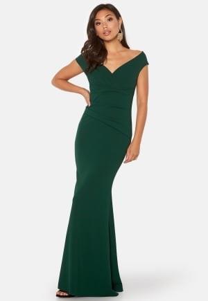 Goddiva Bardot Pleat Maxi Dress Emerald XS (UK8)