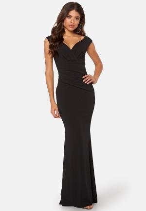 Goddiva Bardot Pleat Maxi Dres Black XL (UK16)