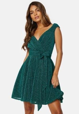 Goddiva Lurex Skater Dress Emerald XS (UK8)