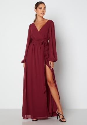 Goddiva Long Sleeve Chiffon Dress Berry S (UK10)