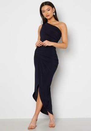 John Zack One Shoulder Rouch Dress Navy S (UK10)