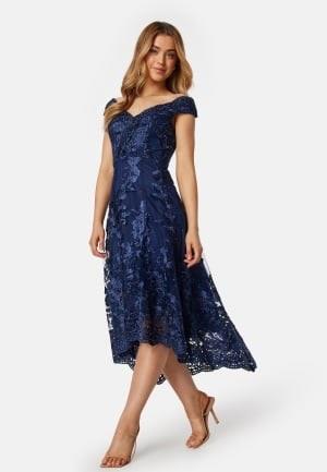 Goddiva Embroidered Lace Dress Navy XS (UK6)