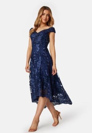 Goddiva Embroidered Lace Dress Navy L (UK12)