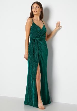 Goddiva Glitter Wrap Front Maxi Dress Emerald M (UK12)