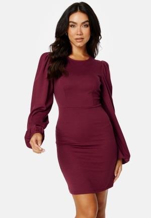 BUBBLEROOM Balloon Sleeve Short Dress Wine-red L