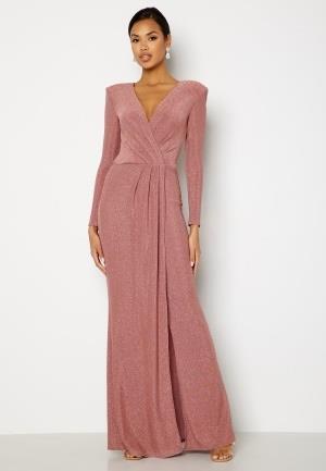 Goddiva Long Sleeve Glitter Maxi Dress Rose S (UK10)