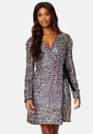 YAS Multiseq LS Wrap Dress Fuchsia Purple XS