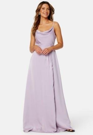 Bubbleroom Occasion Waterfall High Slit Satin Gown Light lilac 44