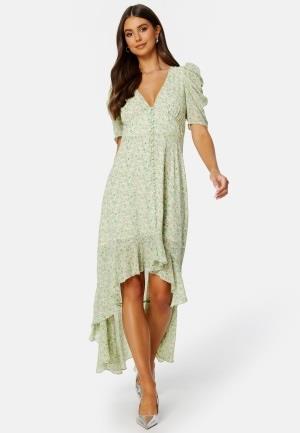 BUBBLEROOM Summer Luxe High-Low Midi Dress Green / Floral 36