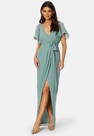 Goddiva Flutter Chiffon Wrap Maxi Dress Sage Green M (UK12)