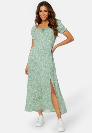 BUBBLEROOM Front Tie Long Viscose Dress Green/Patterned S