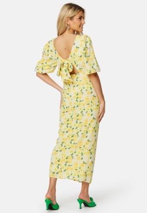 Bubbleroom Occasion Puff Sleeve Bow Midi Dress Yellow/Floral 46